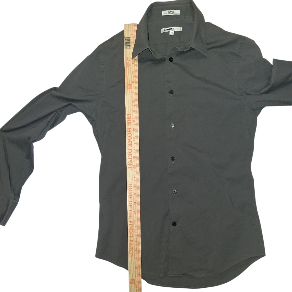 EXPRESS 1MX EUC Sz. S (14-14 1/2) Dark Gray Long Sleeve Button Down Dress Shirt. - Picture 6 of 11